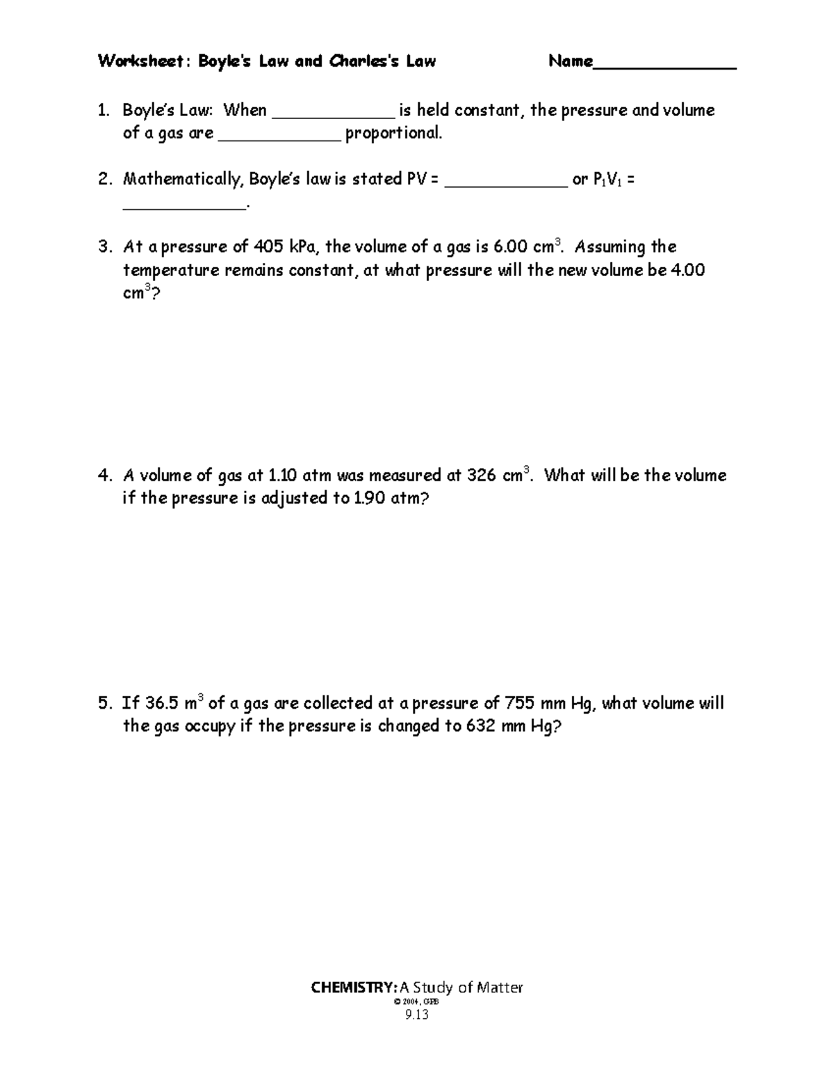 Boyles law and charles law worksheet - CHE 321 - MSU - Studocu