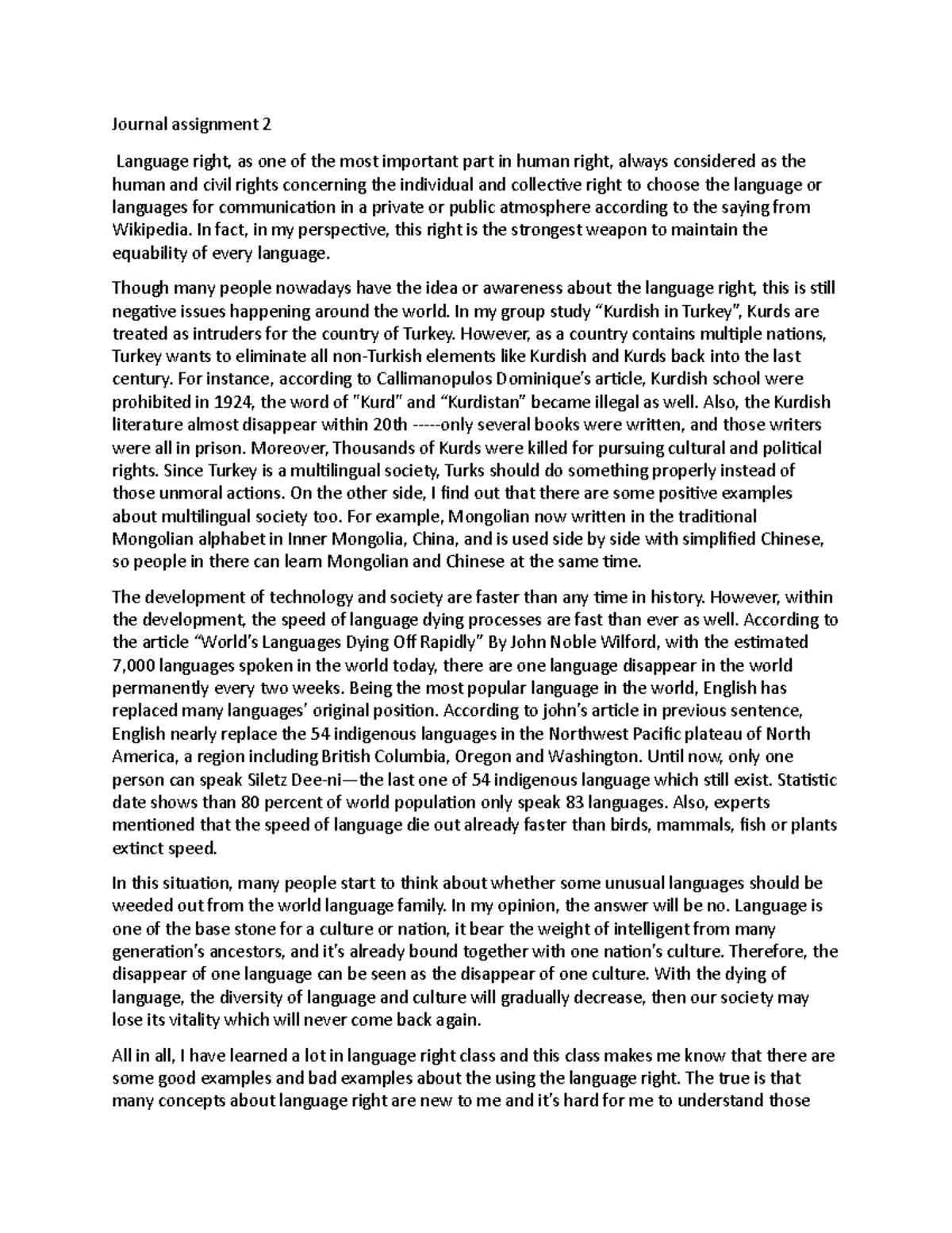 Journal assignment - In fact, in my perspective, this right is the ...