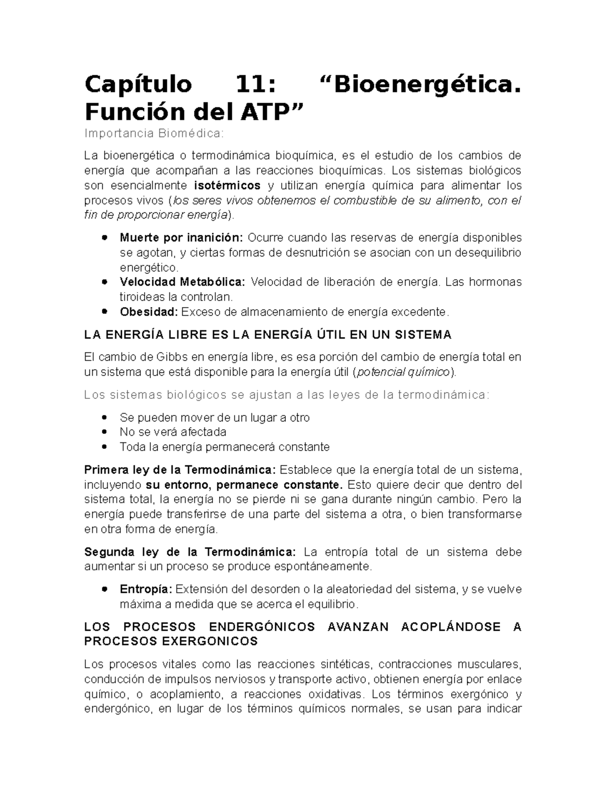 CAP11 Bioenergética. Función Del ATP - Capítulo 11: “Bioenergética ...