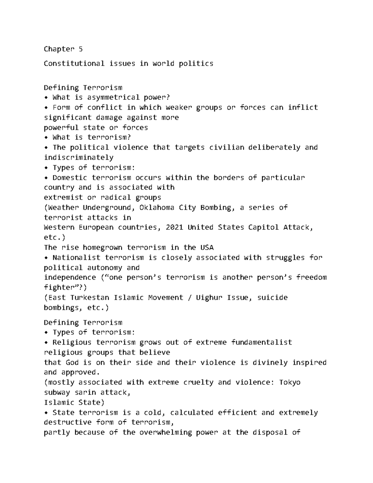Chapter 5 - Chapter 5 Constitutional issues in world politics Defining ...