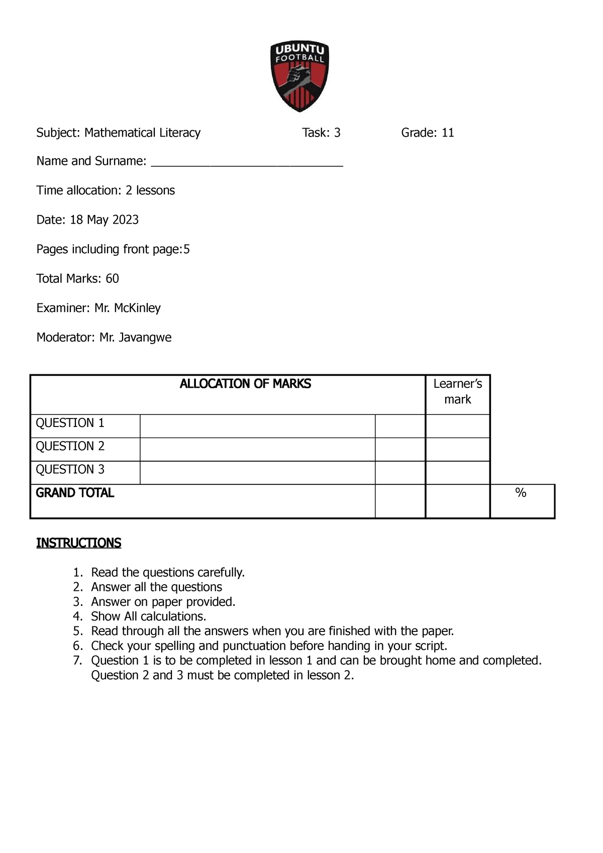 task 3 grade 11 research project 2023