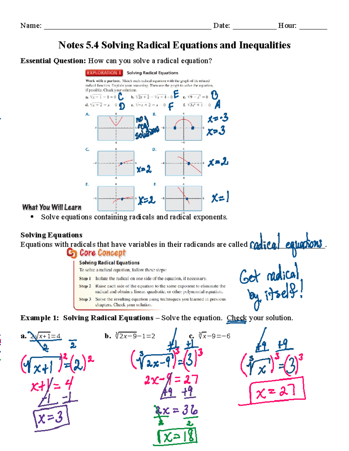 5.4 Solving Radical Equations and Inequalities Complete - Name: - Studocu