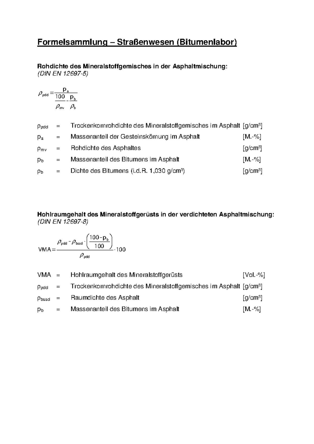 Formel Asphalt Berechnung