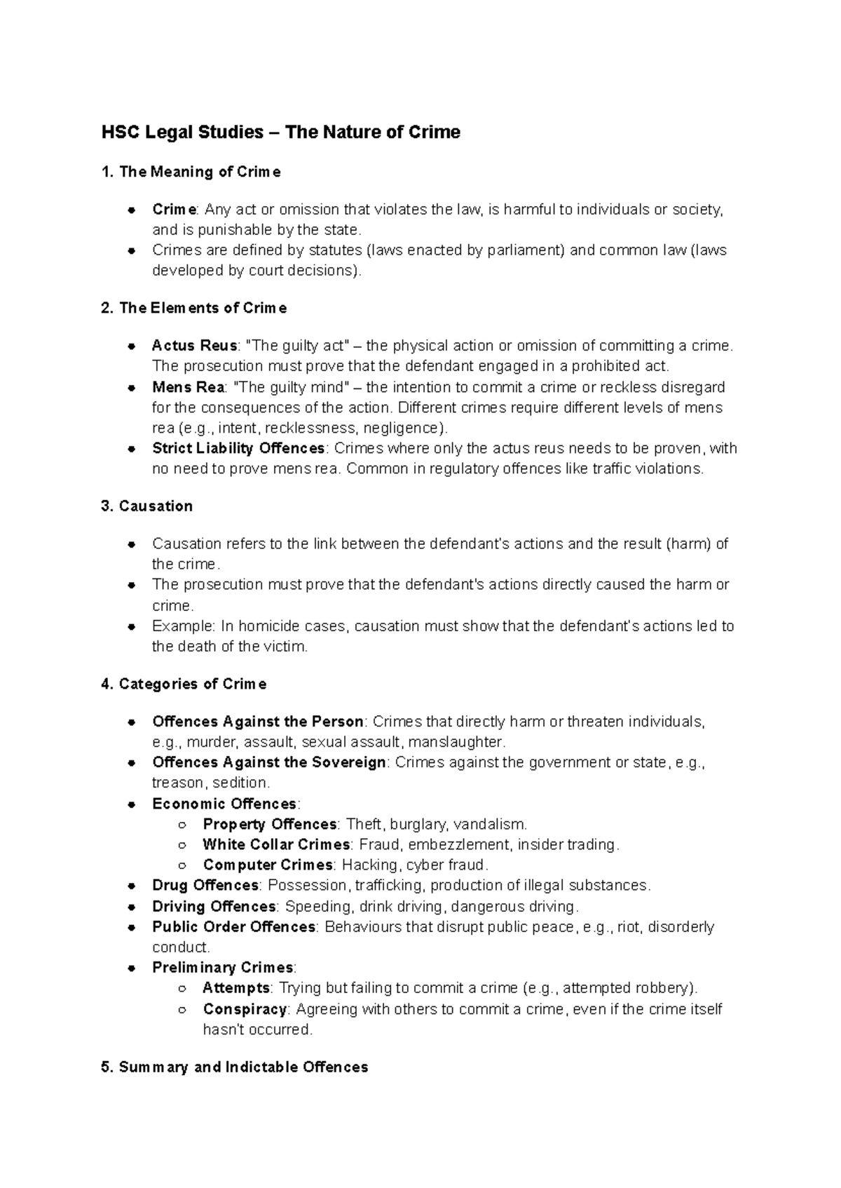 Legal studies notes - HSC Legal Studies – The Nature of Crime The ...