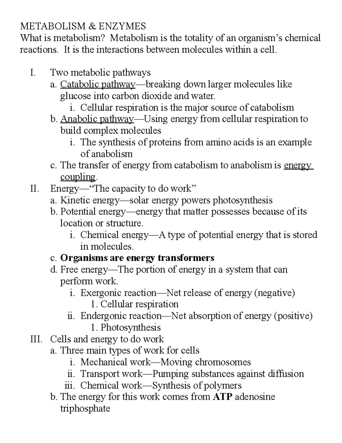 Chapter 6 Metabolism and Enzymes - METABOLISM & ENZYMES What is ...