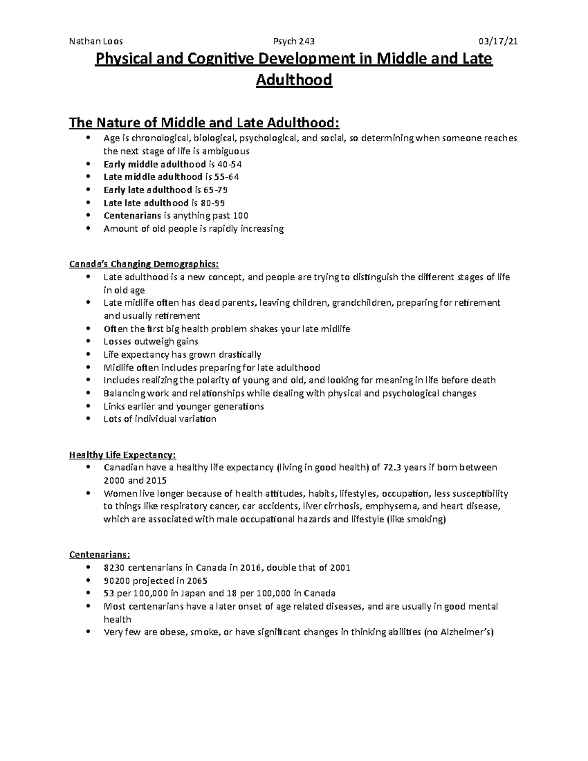 cognitive development in late adulthood essay