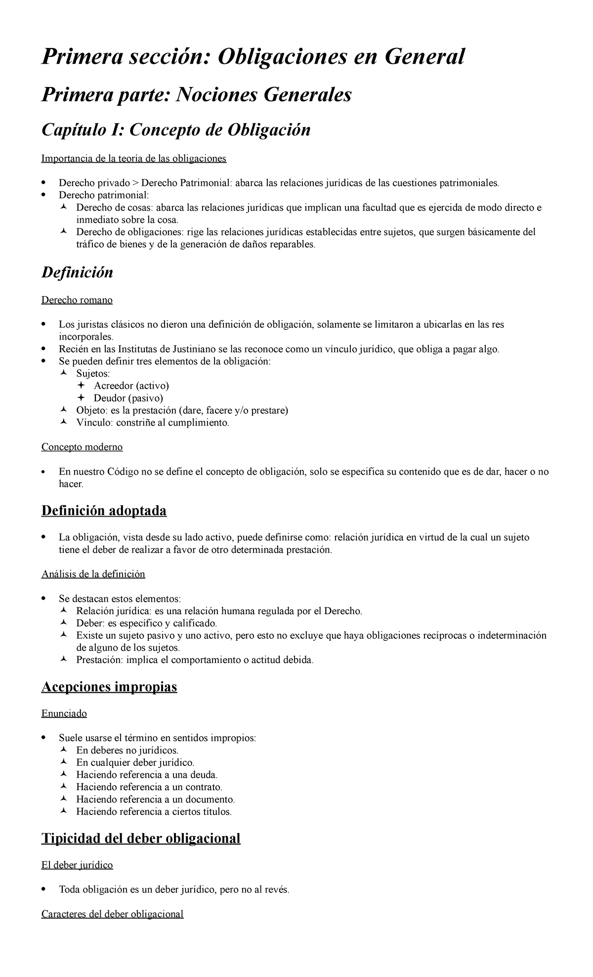 Resumen Obligaciones Primer Parcial - Primera Sección: Obligaciones En ...