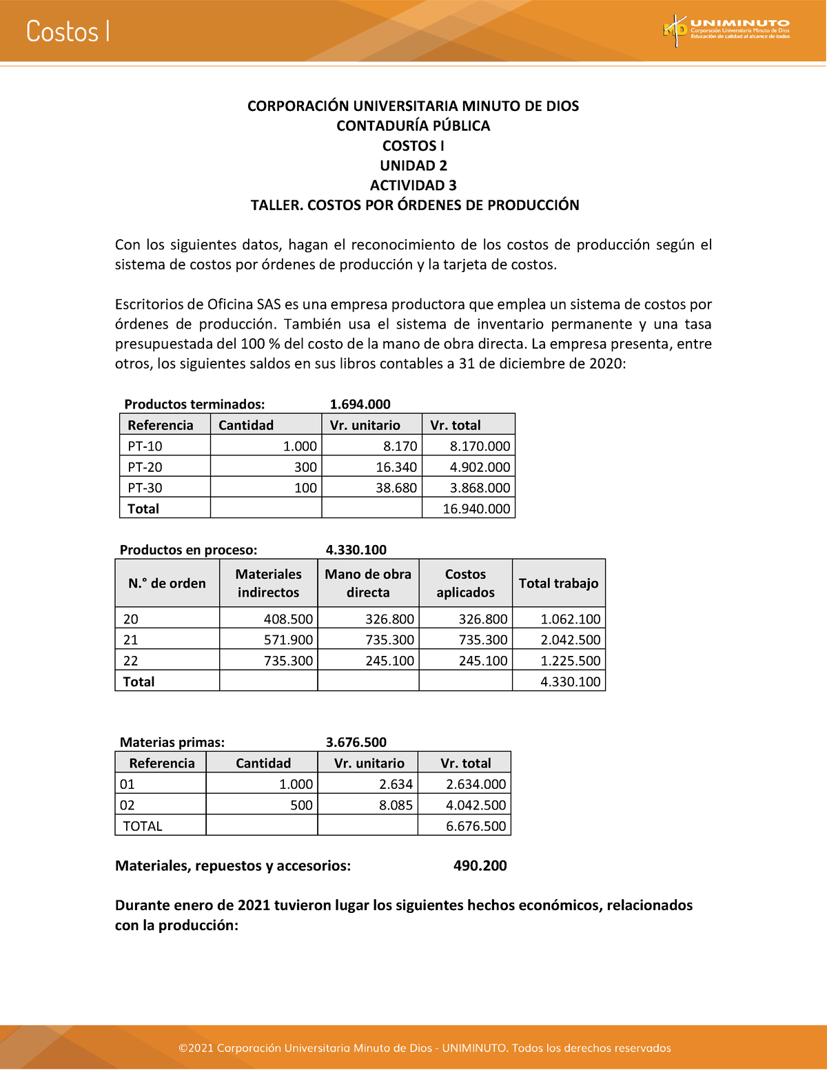 Uni2 Act3 TAL COS ORD PRO - CORPORACI”N UNIVERSITARIA MINUTO DE DIOS ...