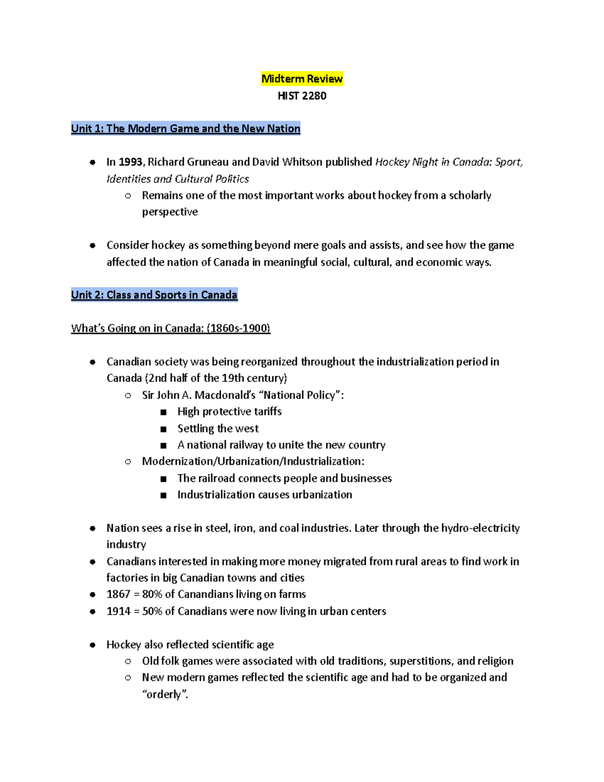 Midterm Review - HIST 2280 - Midterm Review HIST 2280 Unit 1: The ...