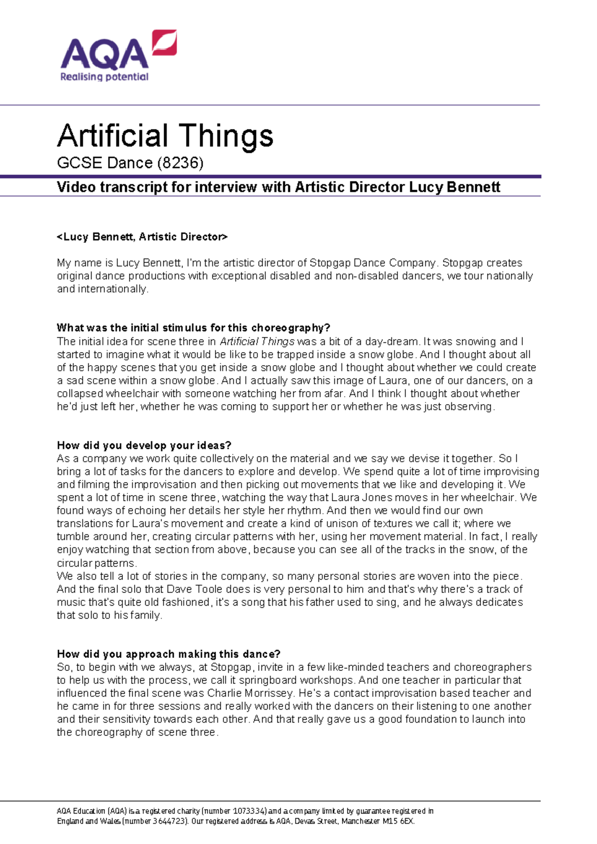 Artificial Things Interview Transcript v1 - AQA Education (AQA) is a ...