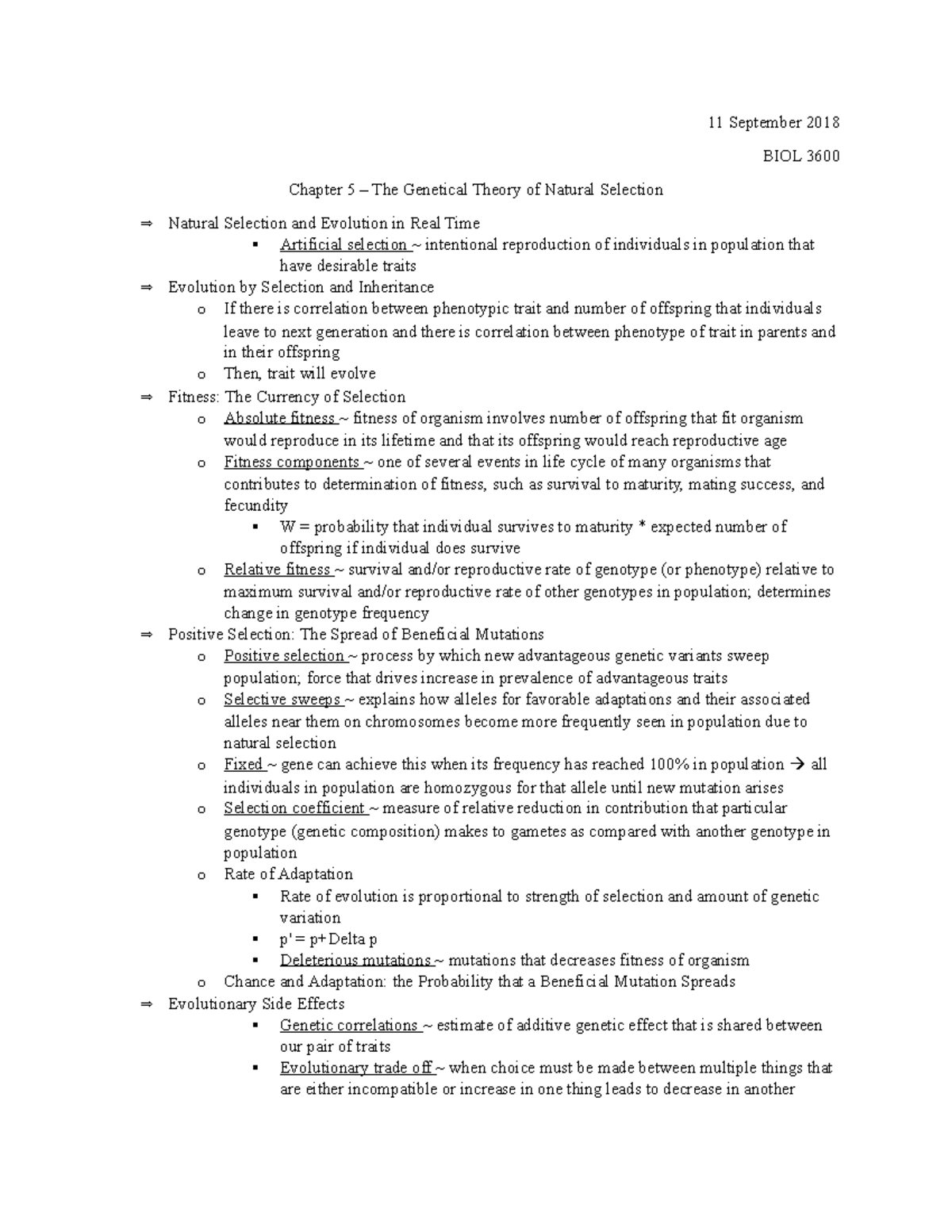 Chapter 5 – The Genetical Theory of Natural Selection - 11 September ...
