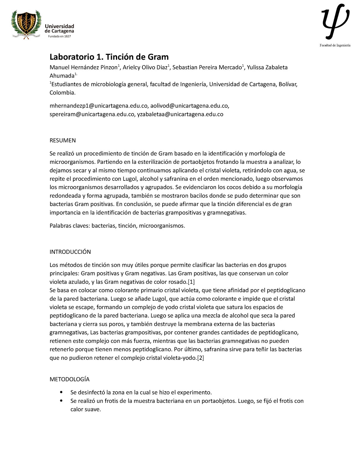 Tincion De Gram - Informe Ticion E Gram - Laboratorio 1. Tinción De ...