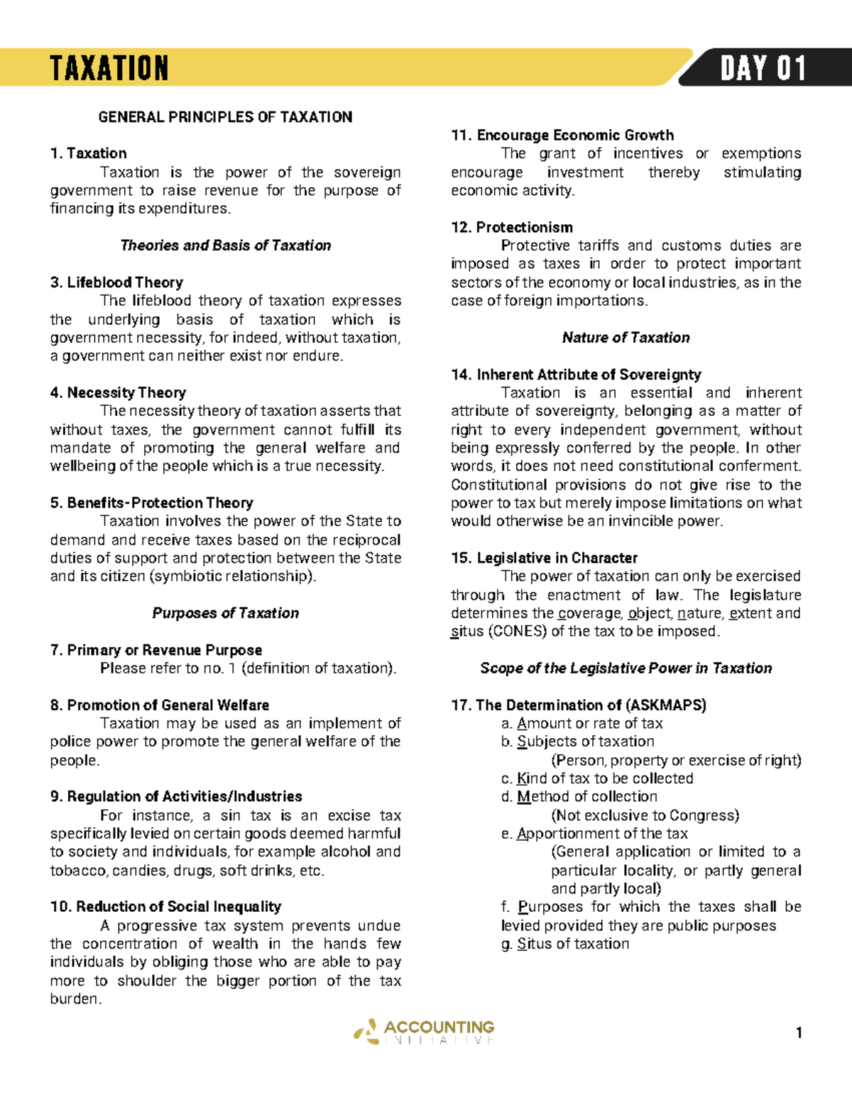 Taxation - Day 01 - T a x a t i o n d a y 0 1 1 GENERAL PRINCIPLES OF ...