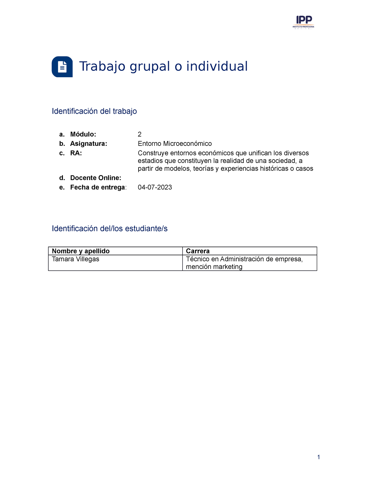 TI M2 Entorno Microeconomico - Trabajo Grupal O Individual ...