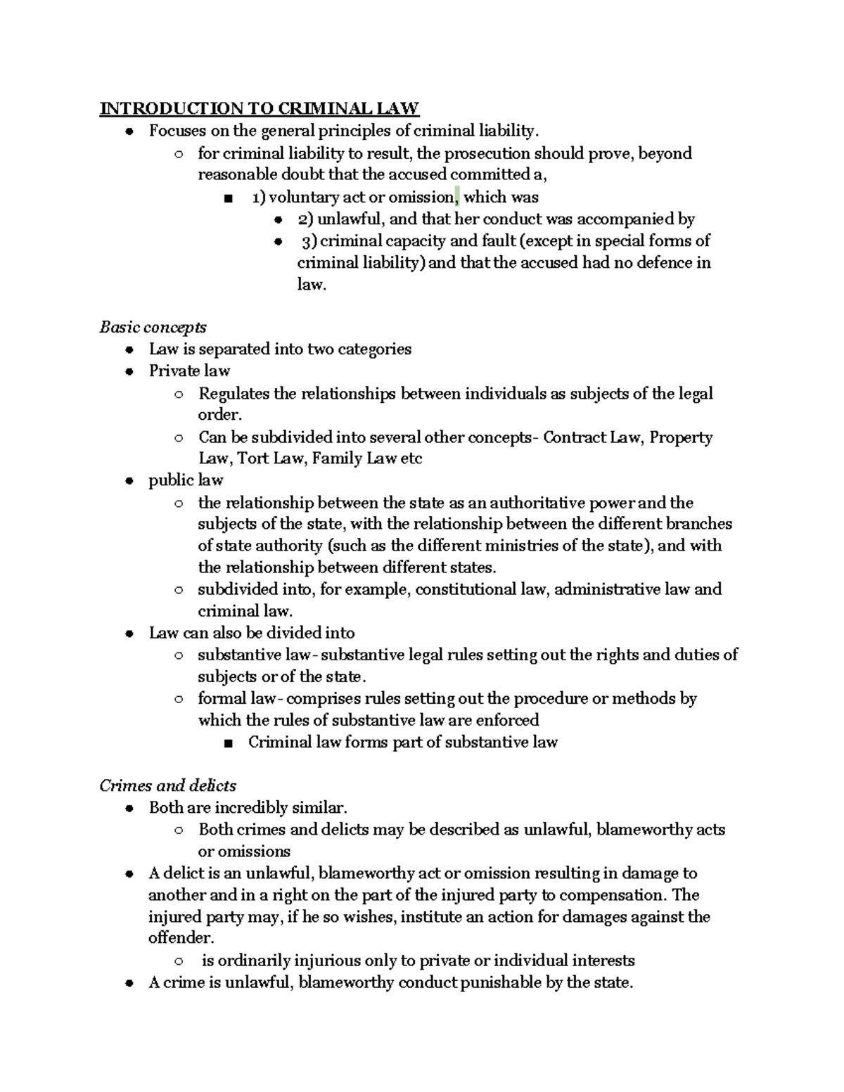 Notes for Criminal law I about the first part of the study course ...