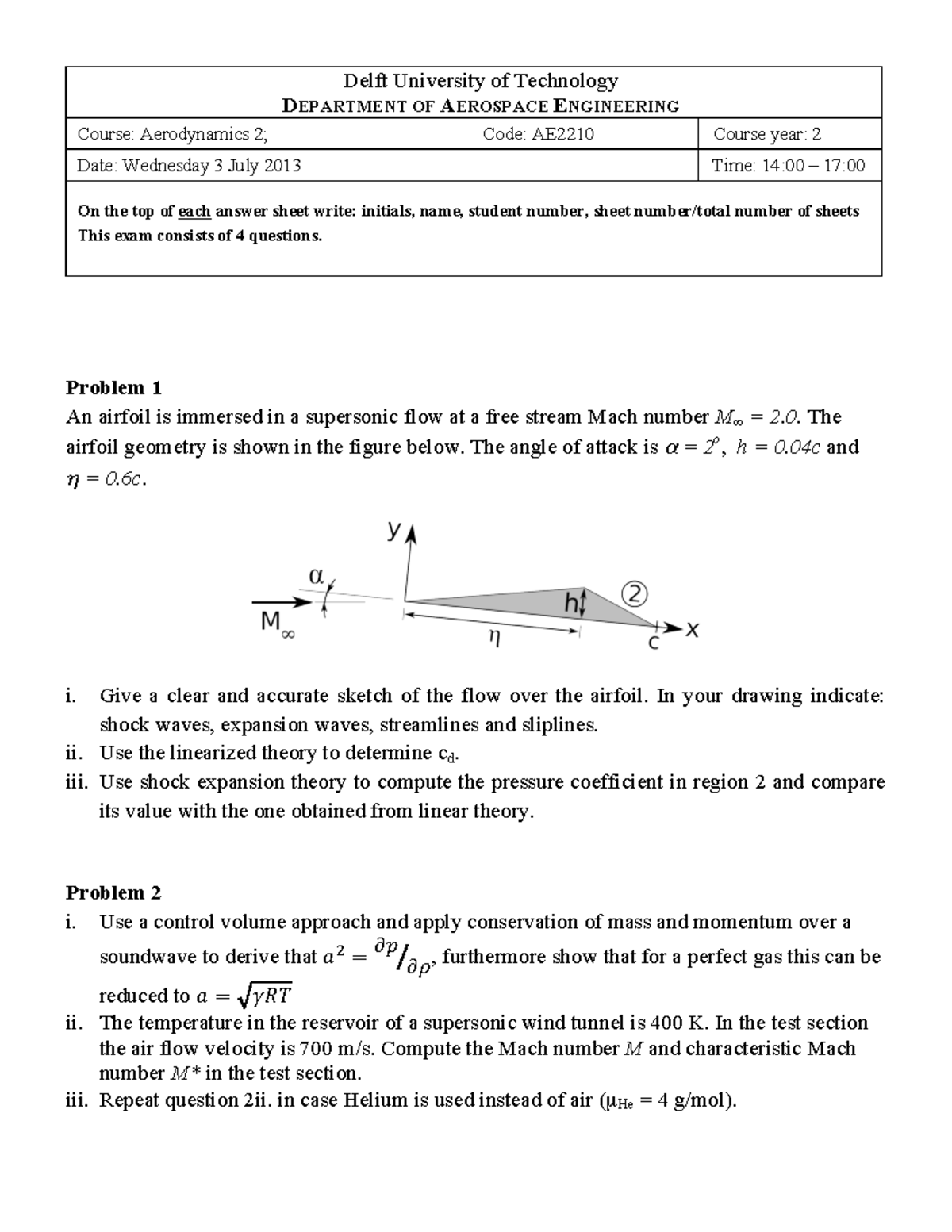 Exam July 2013 - example - Delft University of Technology D EPARTMENT ...