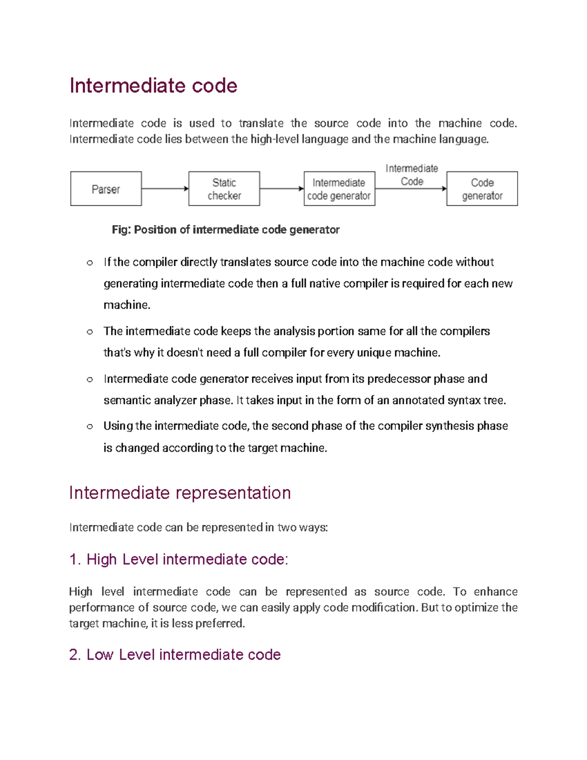 Unit 4 compiler Design - Intermediate code Intermediate code is used to ...