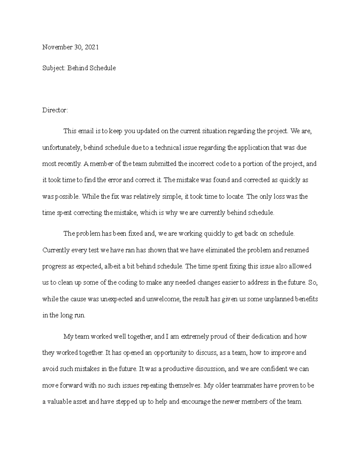 Mod 6 Bad Letter - Module 6 assignment - November 30, 2021 Subject ...