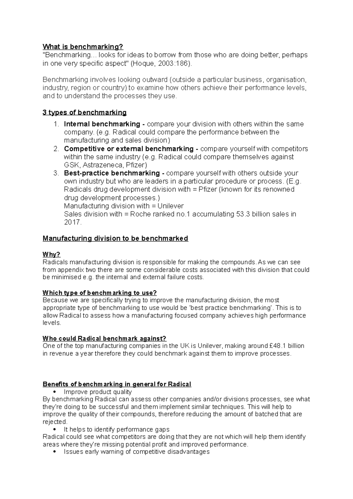 Benchmarking - Lecture notes 1 - What is benchmarking? 