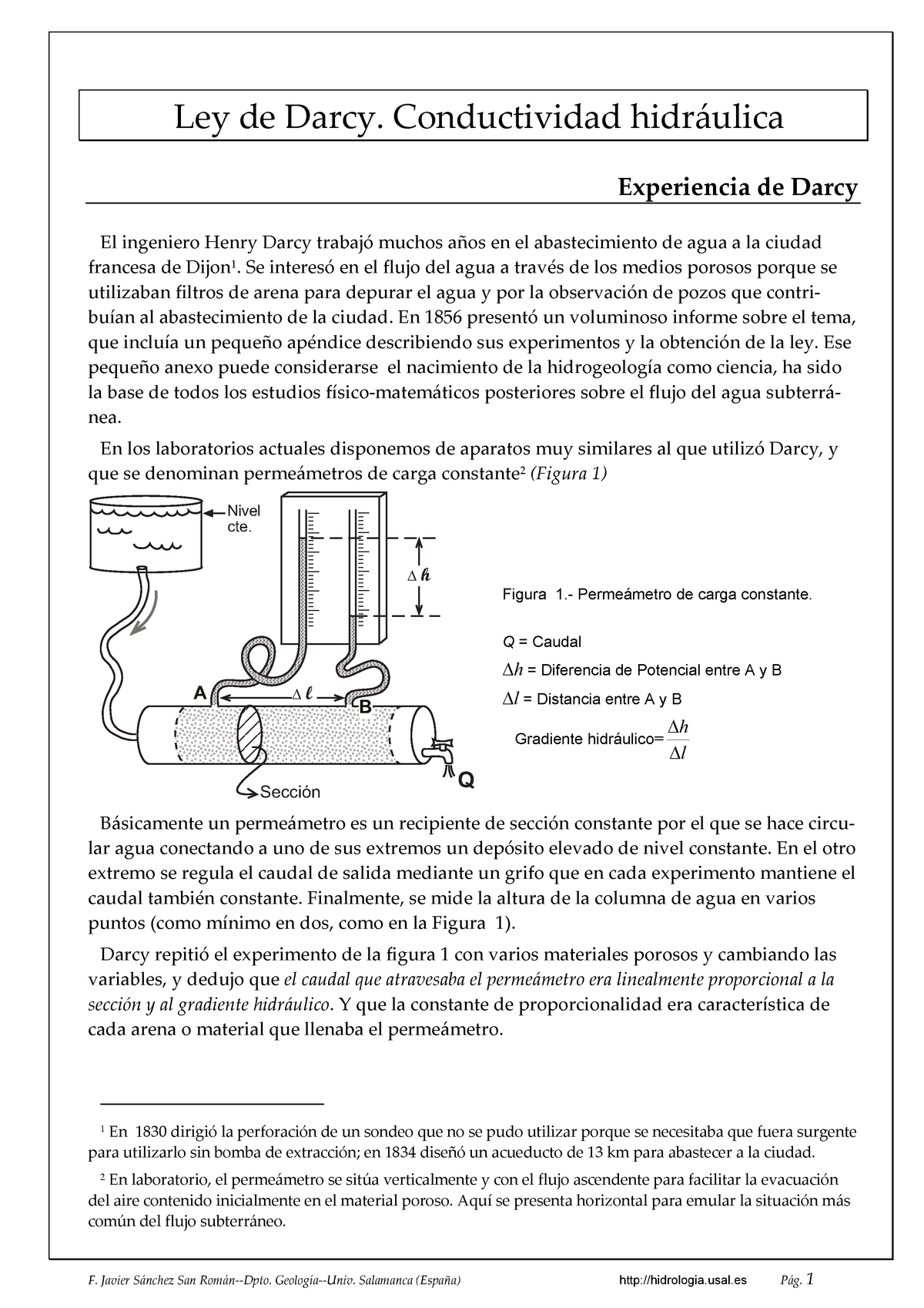 Ley De Darcy Conductividad Hidráulica Iv Ley De Darcy Conductividad Hidráulica Experiencia De 5823