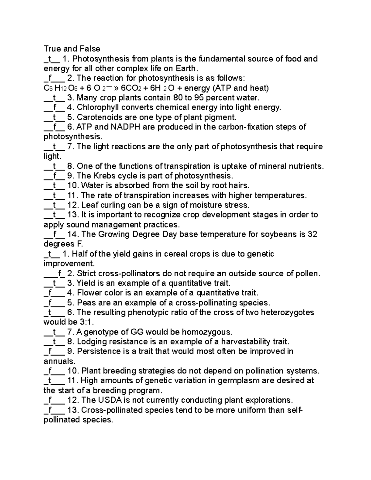 Exam 2 study guide Prof. Turnipseed True and False t_ 1