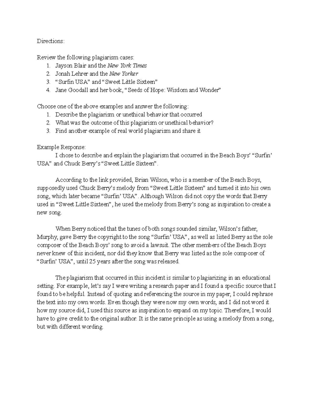 Week 3 Discussion Directions Review the following plagiarism cases