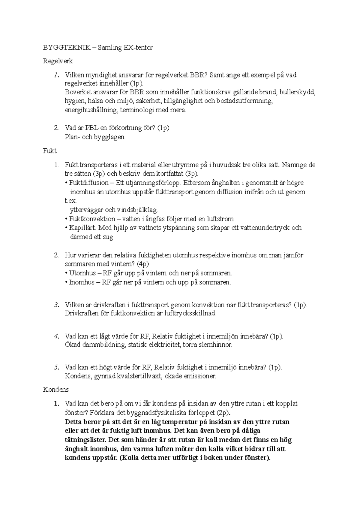 Byggteknik Samling EX tentor - BYGGTEKNIK – Samling EX-tentor Regelverk ...