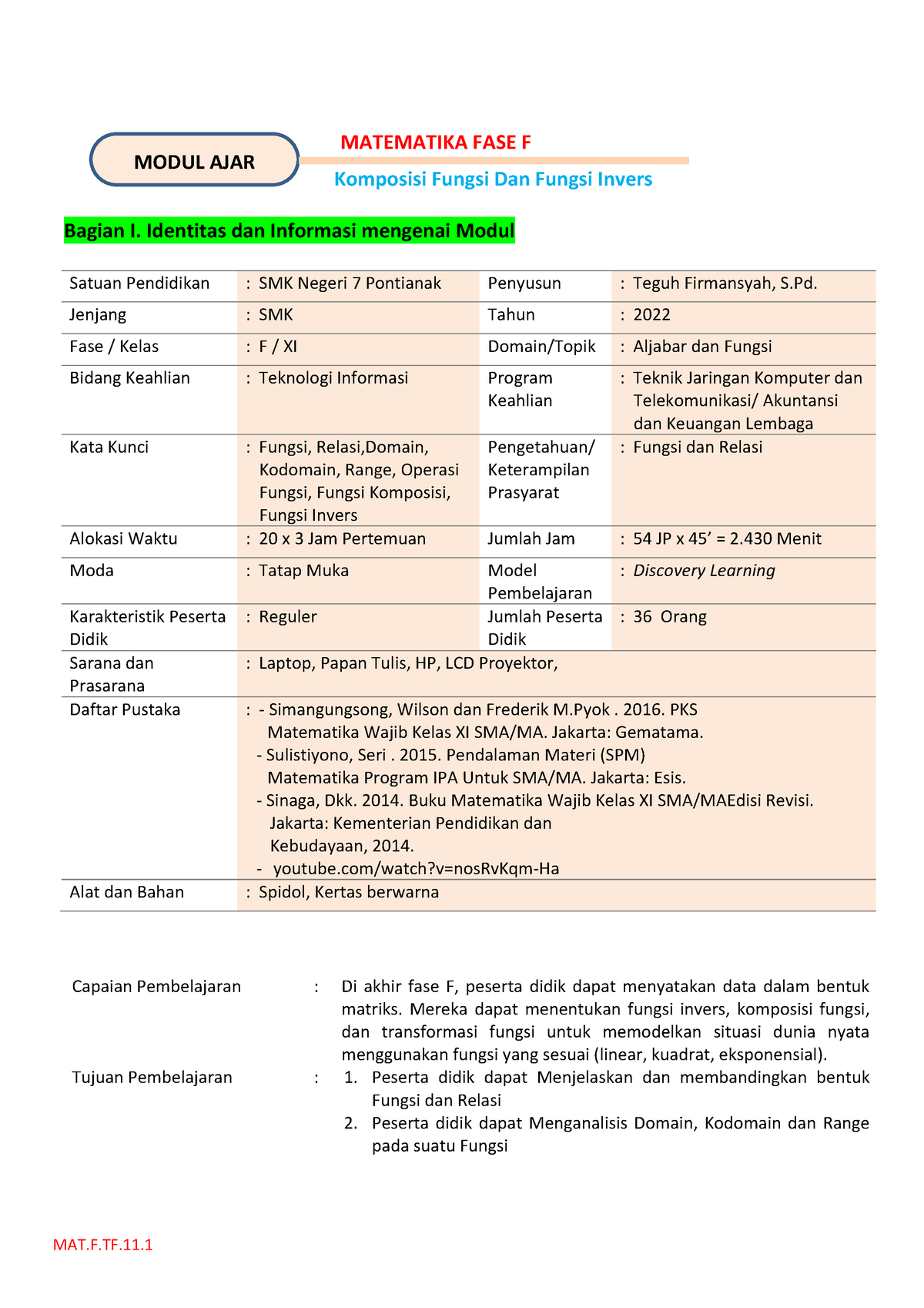 Modul Ajar Fungsi - Bagian I. Identitas Dan Informasi Mengenai Modul ...