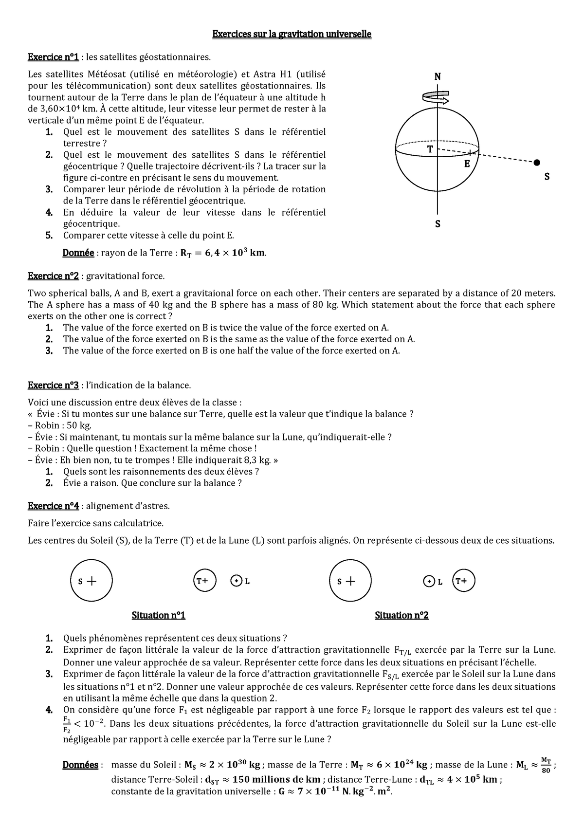 LA Gravitation Universelle Exercices Corriges 1 - Exercices Sur La ...