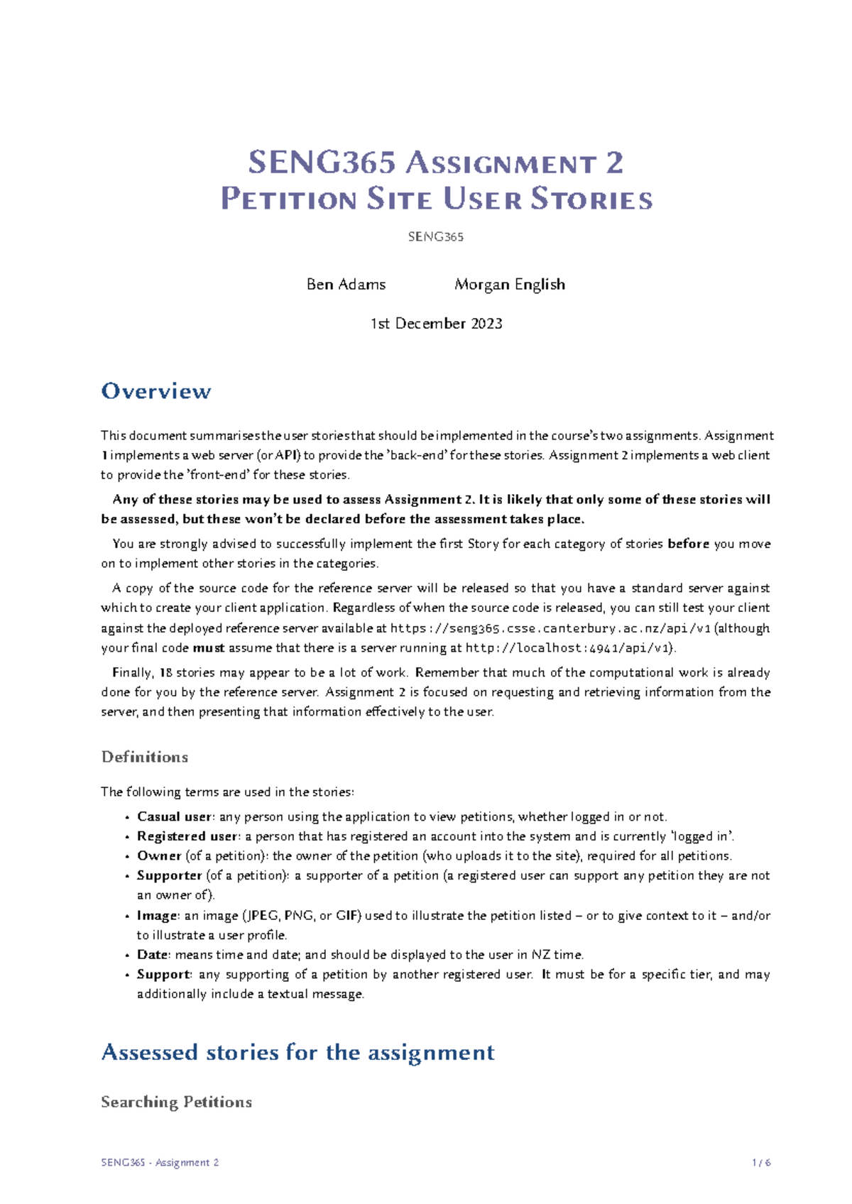 SENG 365 2024 Assignment 2 User Stories - SENG365 Assignment 2 Petition ...