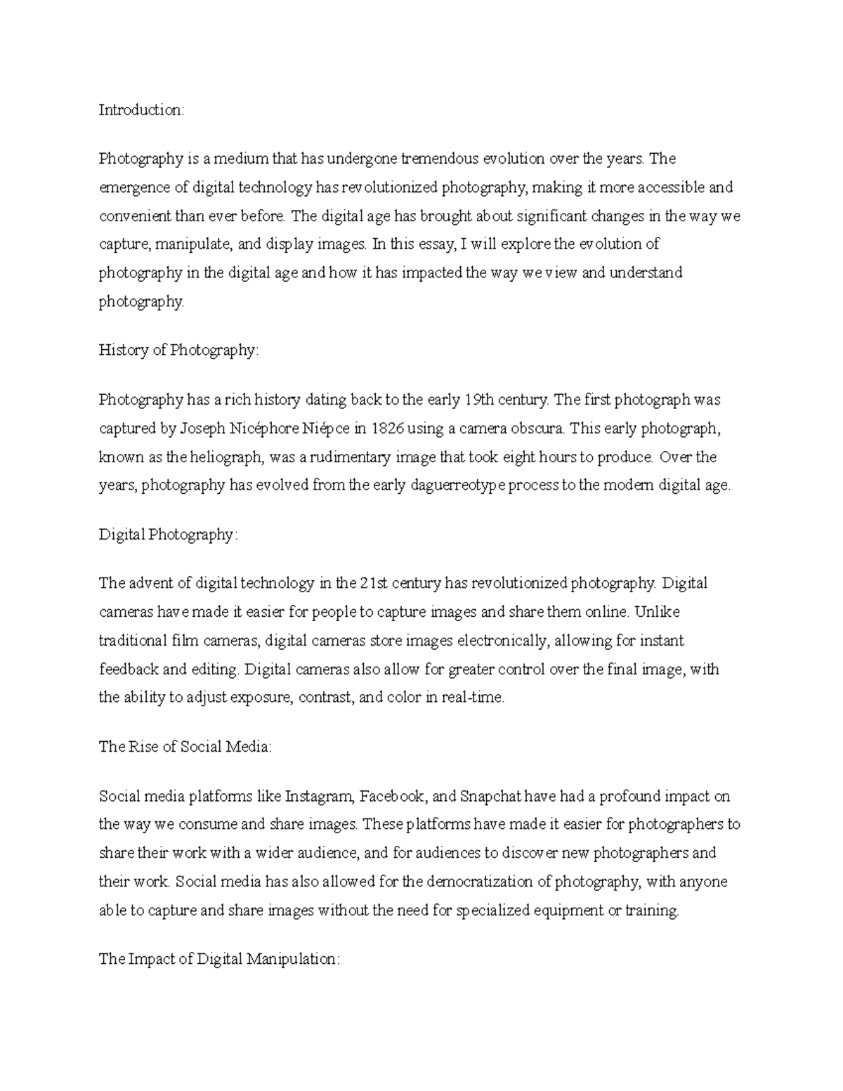 evolution of photography essay