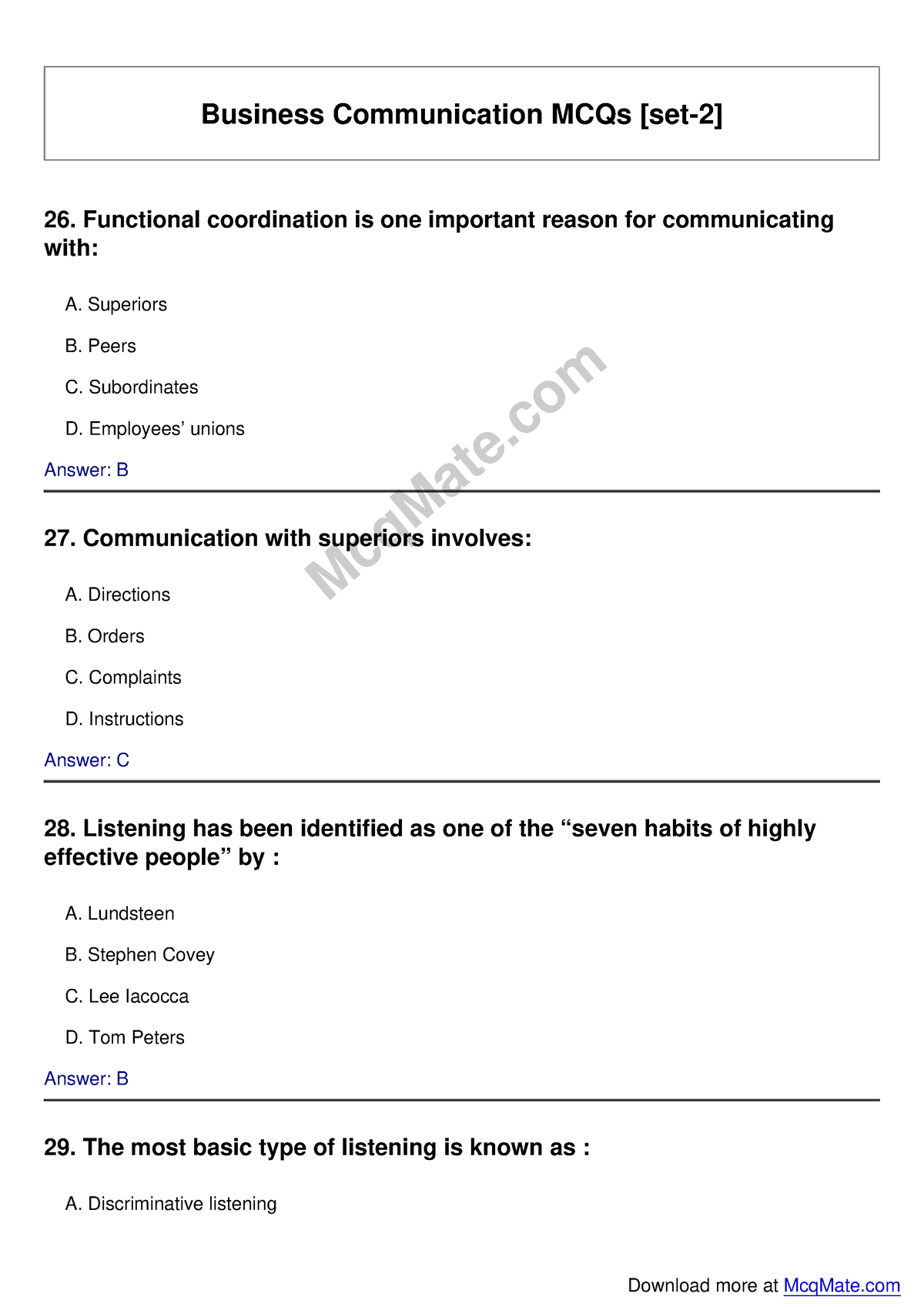 Bc-2 - Best Notes - Business Communication MCQs [set-2] 26. Functional ...