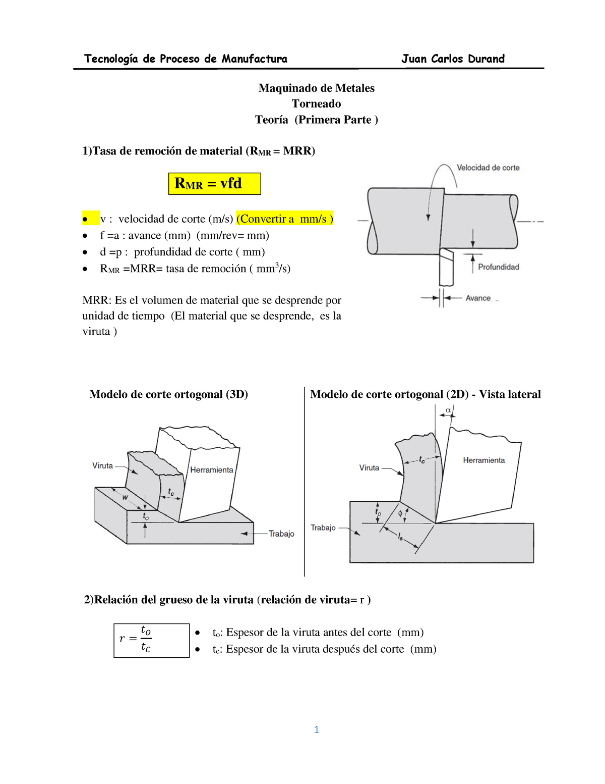 00 MAQ- FZA Corte y Empuje - Teoria - parte 1A - Maquinado de Metales  Torneado Teoría (Primera Parte - Studocu