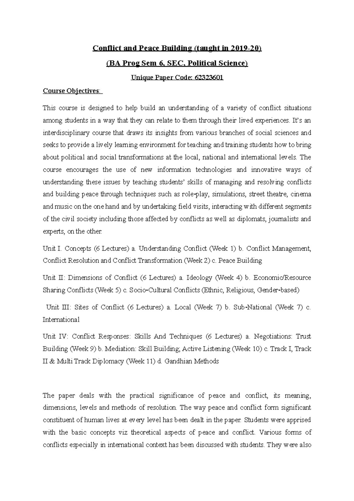 Conflict and Peace Building 2019-20 - khushboo verma - Conflict and ...
