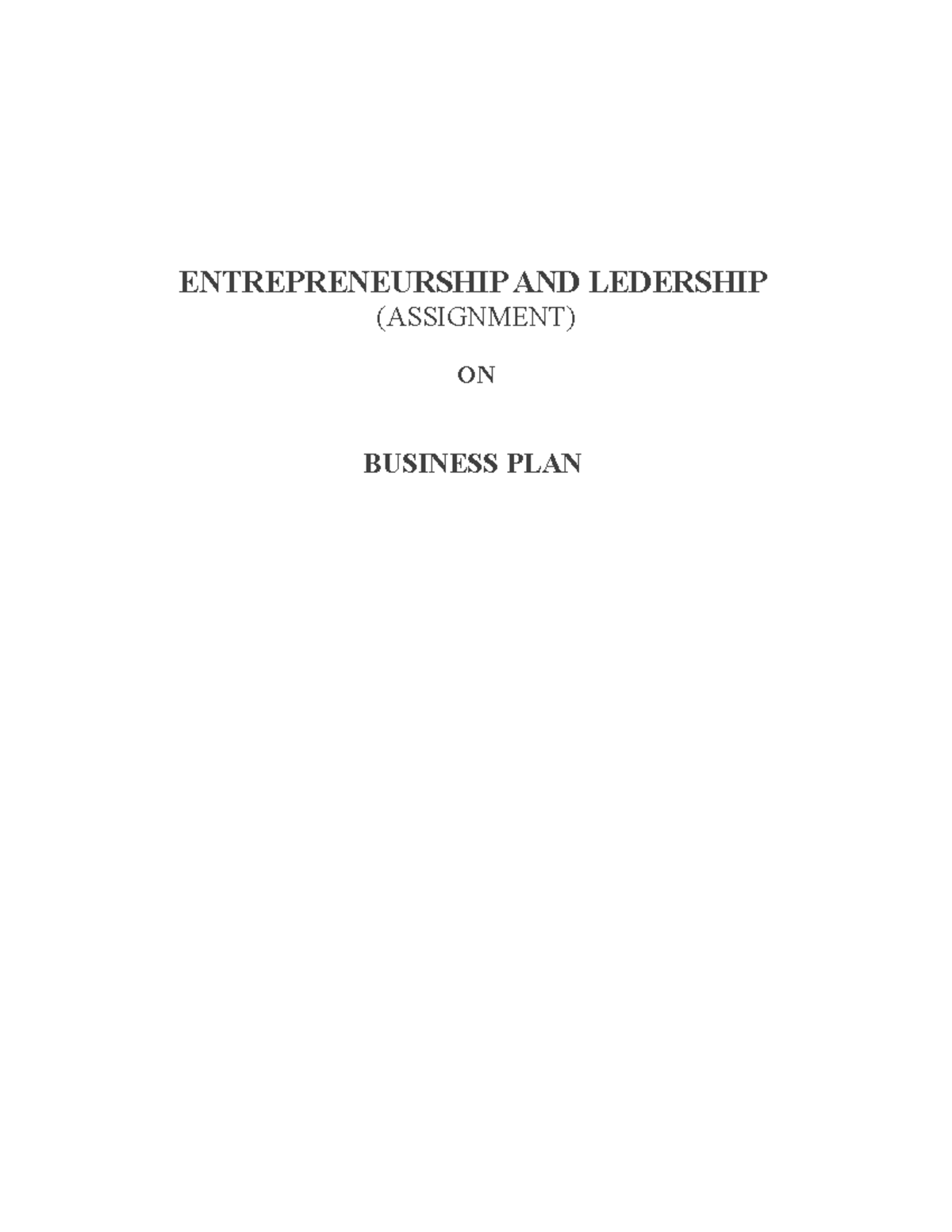 entrepreneurship business plan assignment