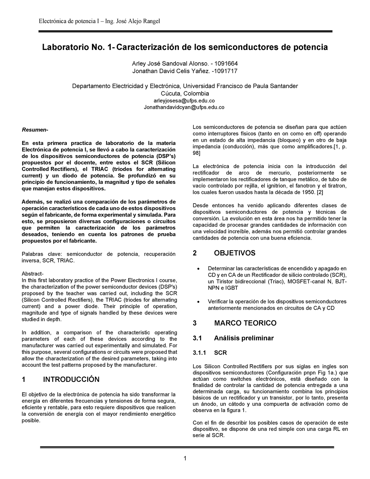 Laboratorio 1 EP - 1091664 - 1091717 - Laboratorio No. 1- Caracterización  de los semiconductores de - Studocu