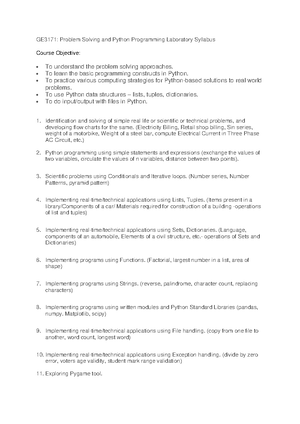 GE3151 Problem Solving and Python Programming Question Bank 1 - Unit I ...