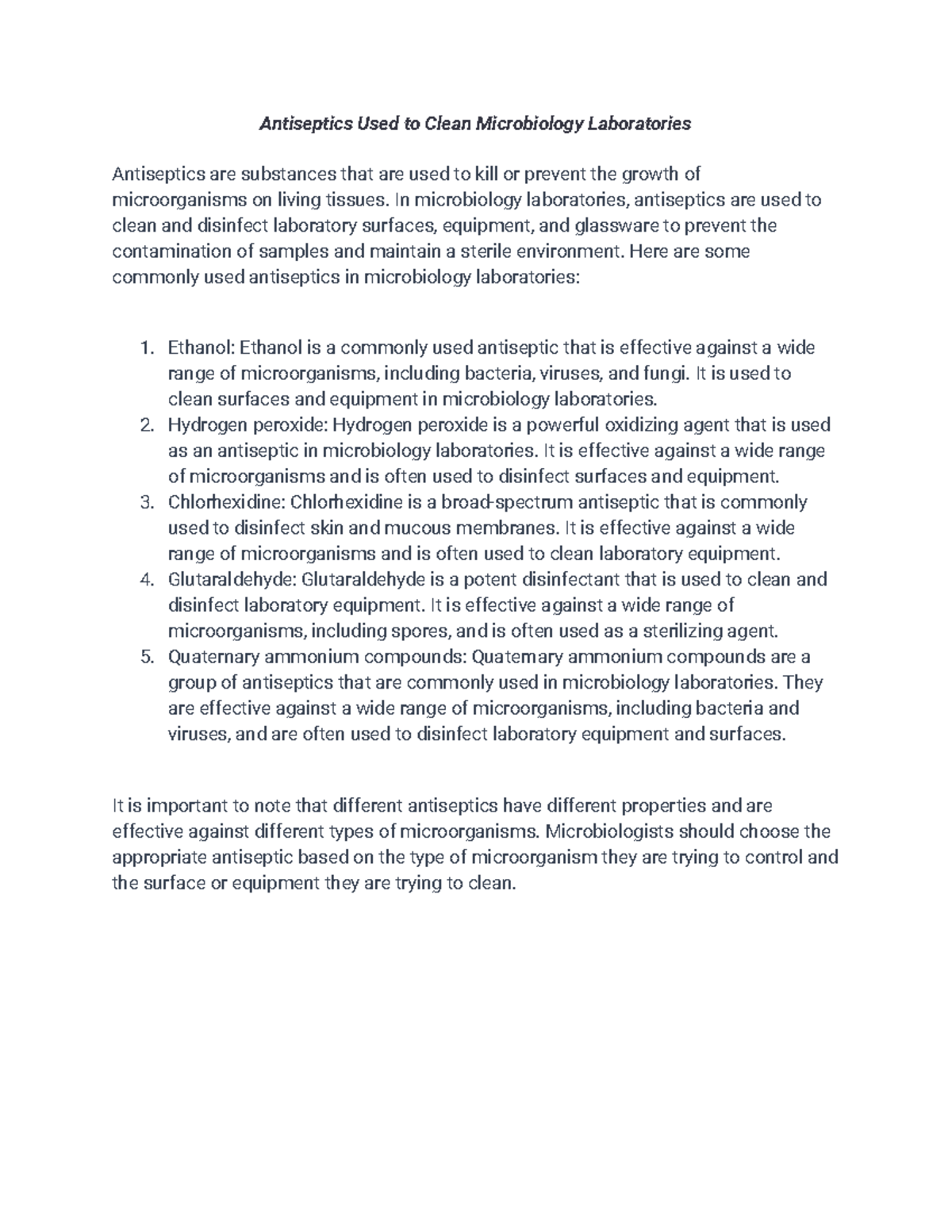 Notes on Antiseptics Used to Clean Microbiology Laboratories ...