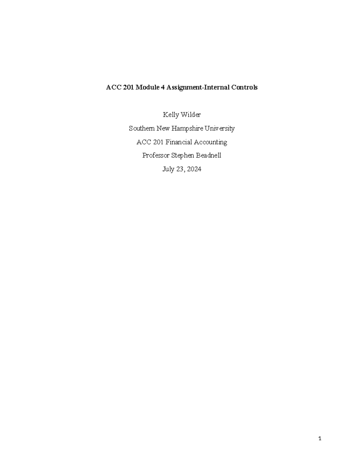 Acc 201 Week 4 Assignment Internal Controls Acc 201 Module 4 Assignment Internal Controls Acc 201 Week 4 Assignment Internal Controls Acc 201 Module 4 Assignment Internal Controls