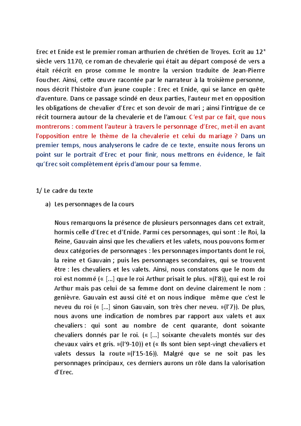 Commentaire Erec Et Enide Erec Et Enide Est Le Premier Roman Arthurien De Chr Tien De Troyes