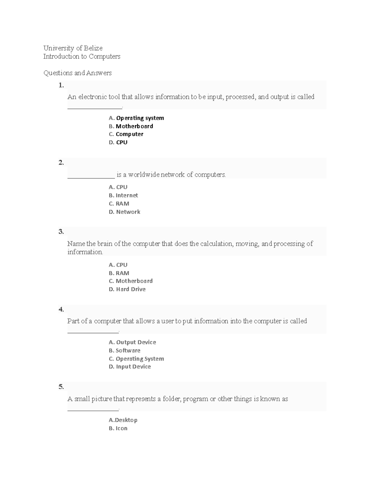Introduction to computers - University of Belize Introduction to ...