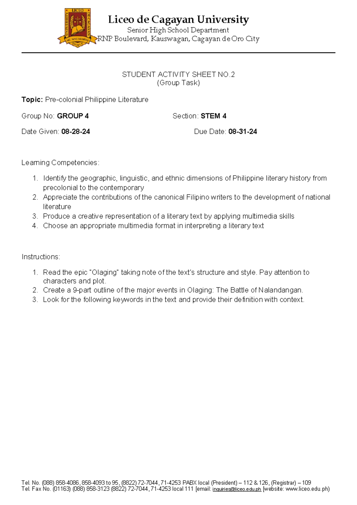 Olaging worksheet - give me keypoints and important details for this ...