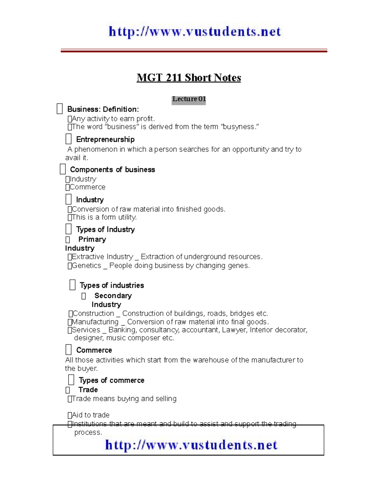 MGT211 Short Notes - Annual Prepration - Lecture 01 MGT 211 Short Notes ...