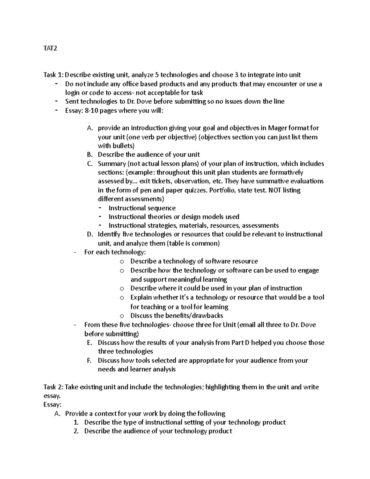 TAT2 Information and Outline - TAT2 Task 1: Describe existing unit ...