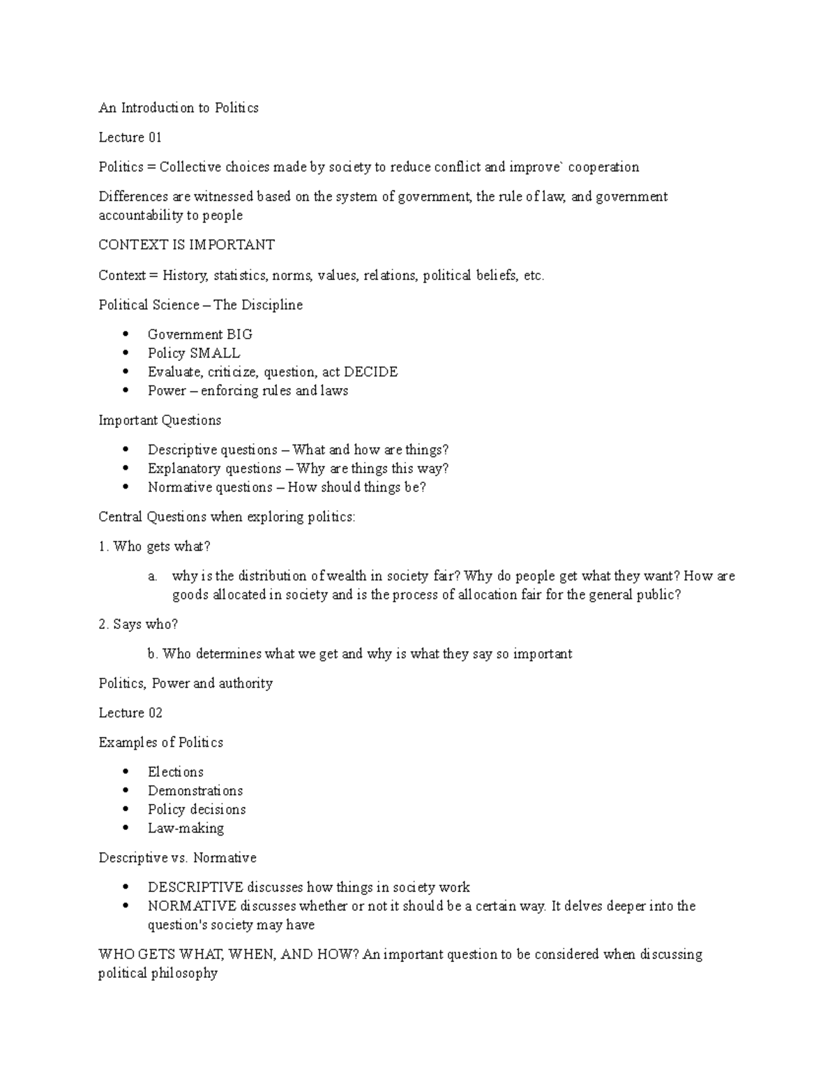 Poli Sci 1020 Notes - aaaaaaa - An Introduction to Politics Lecture 01 ...