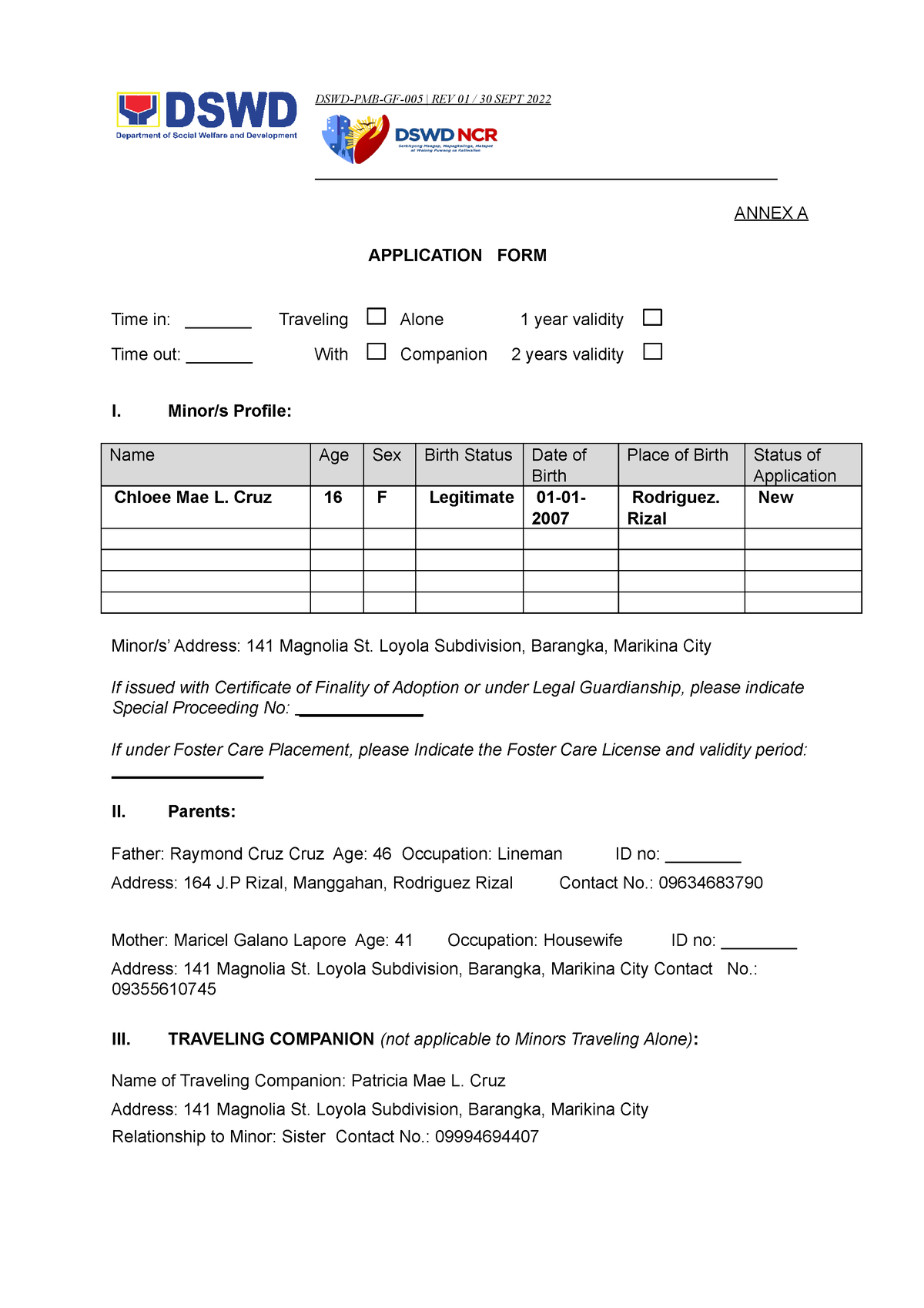 Mta Forms Rev Dswd Mta Form Dswd Pmb Gf 005 Rev 01 30 Sept 2022 Annex A Application 3043