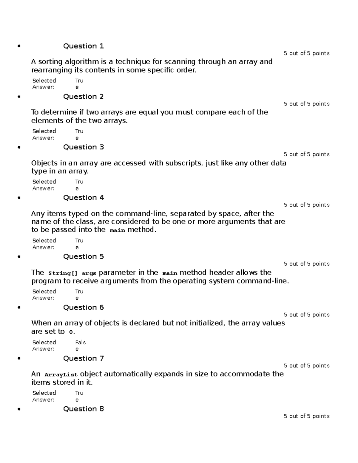 Module 5 Chapter 7 Arrays- Examen and Quiz - Question 1 5 out of 5 ...