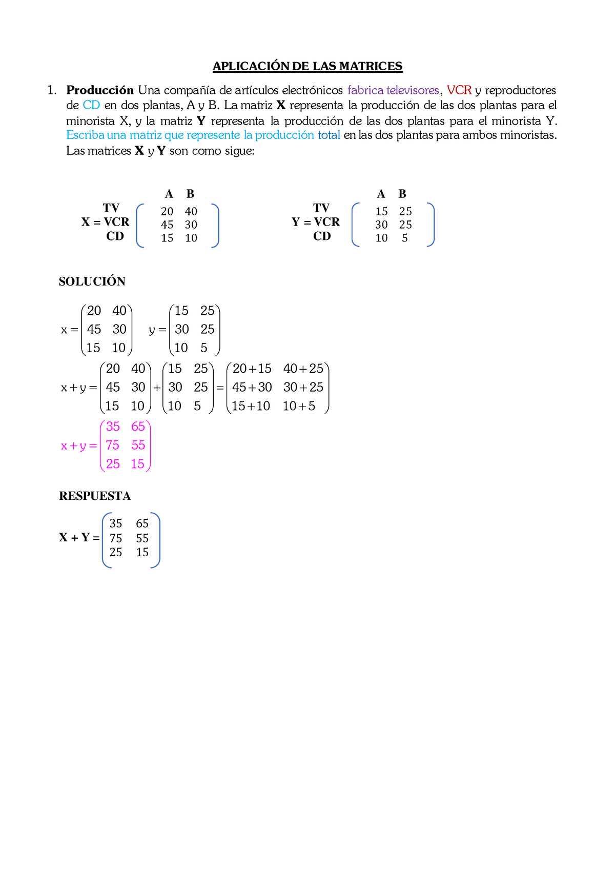 Aplicaci N De Las Matrices Ejercicios Resueltos Aplicaci N De