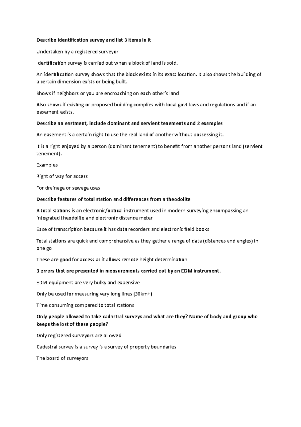 Cheat sheet surveying knowledge Describe identification survey and