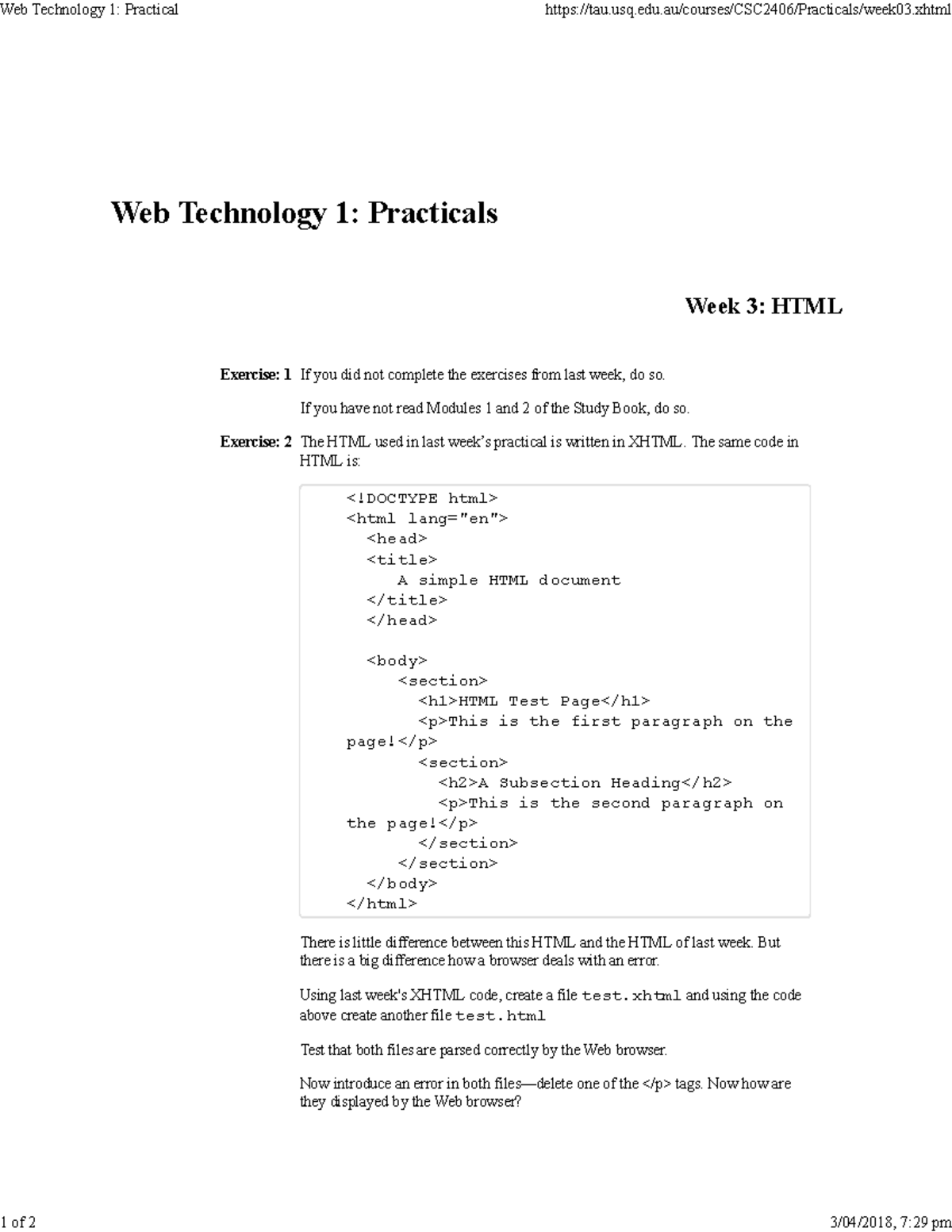 Pratical - Week 3 - Practical Exercises - Web Technology 1: Practical 1 ...